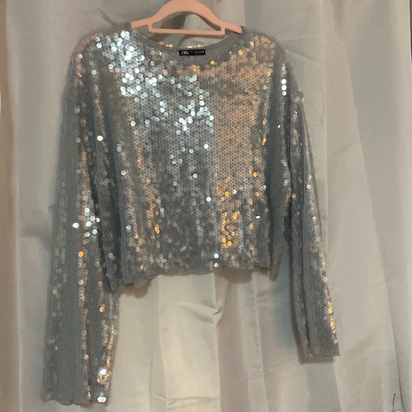 Zara silver sequin top size L - Picture 1 of 3